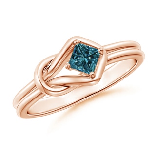 3.5mm AA Princess-Cut Solitaire Blue Diamond Infinity Knot Ring in Rose Gold