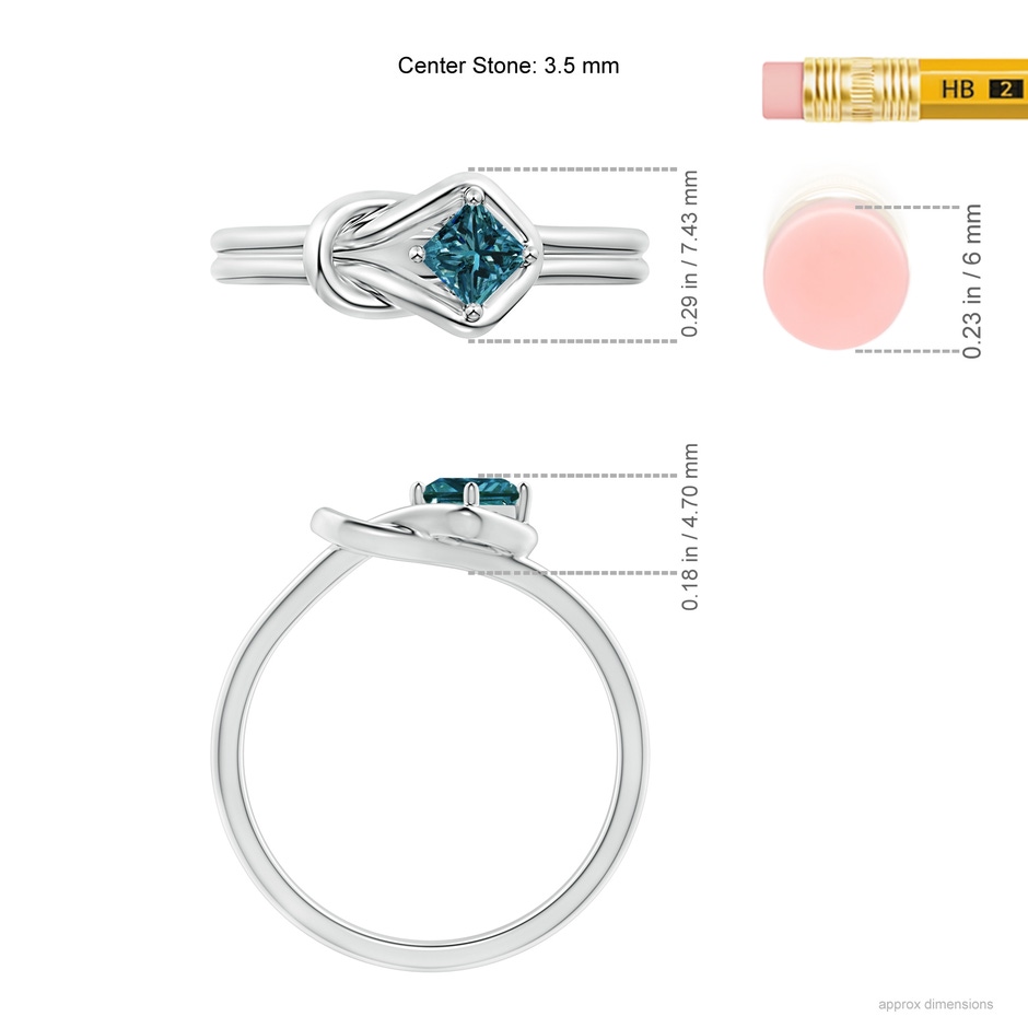 3.5mm AA Princess-Cut Solitaire Blue Diamond Infinity Knot Ring in White Gold ruler