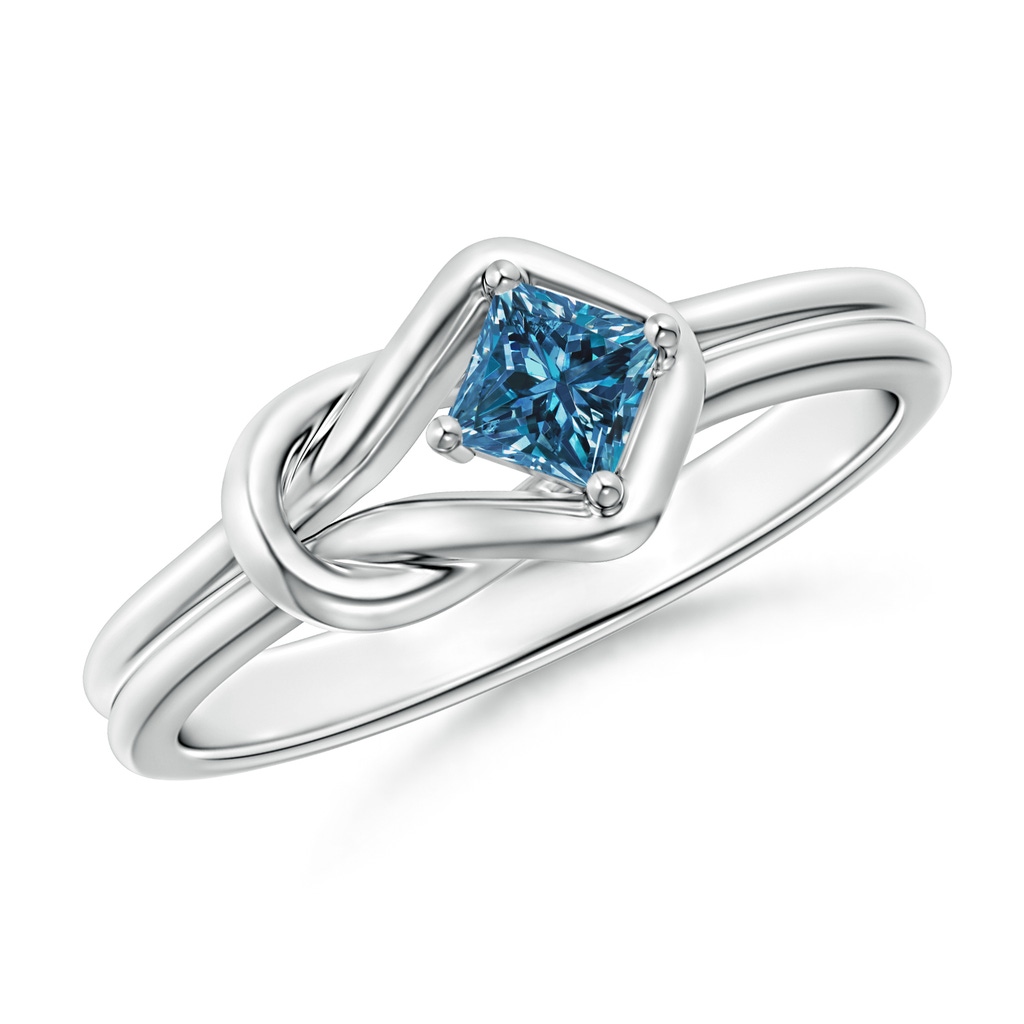 3.5mm AAA Princess-Cut Solitaire Blue Diamond Infinity Knot Ring in White Gold