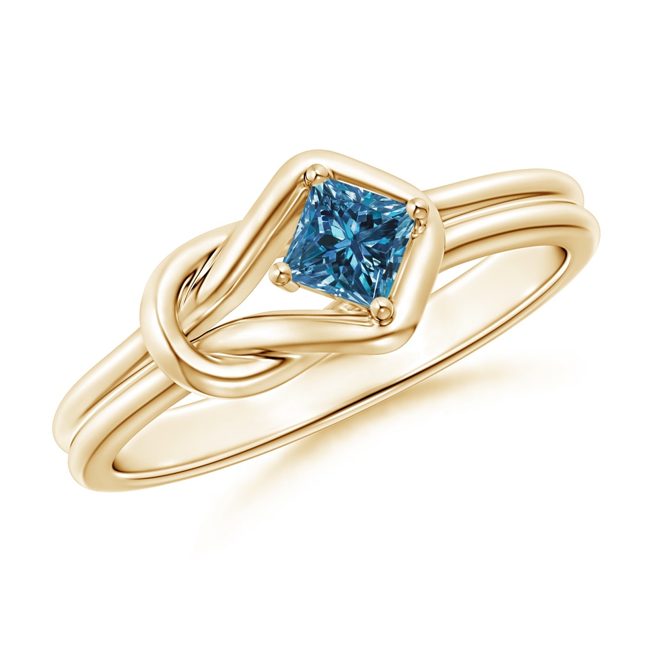 3.5mm AAA Princess-Cut Solitaire Blue Diamond Infinity Knot Ring in Yellow Gold 