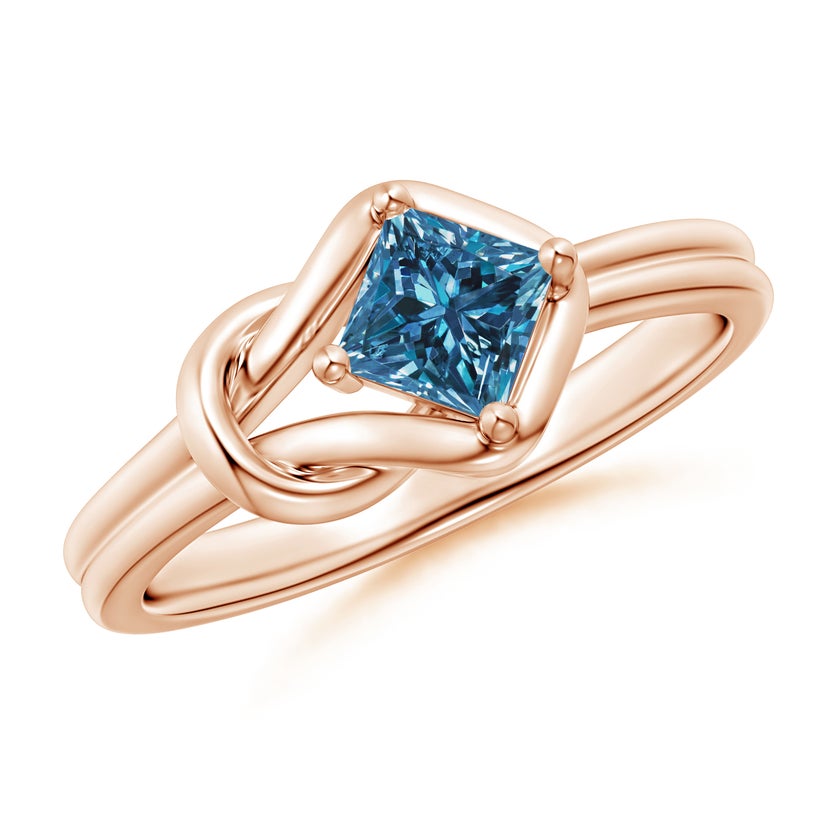 Princess-Cut Solitaire Enhanced Blue Diamond Infinity Knot Ring