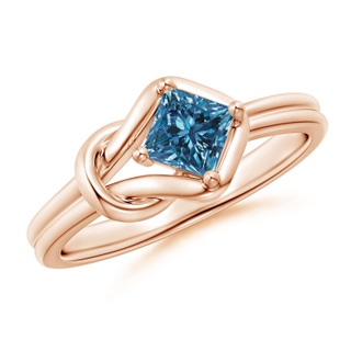 4.4mm AAA Princess-Cut Solitaire Blue Diamond Infinity Knot Ring in Rose Gold