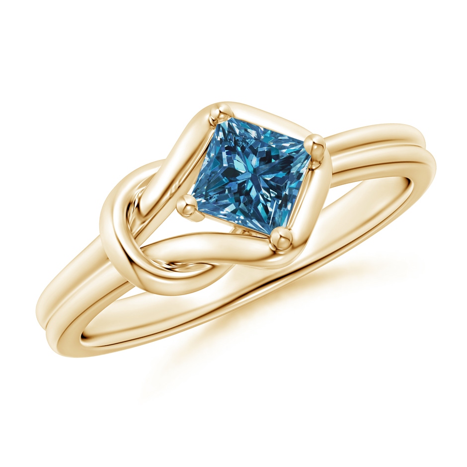 4.4mm AAA Princess-Cut Solitaire Blue Diamond Infinity Knot Ring in Yellow Gold 