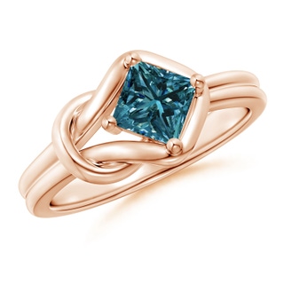 5.1mm AA Princess-Cut Solitaire Blue Diamond Infinity Knot Ring in Rose Gold