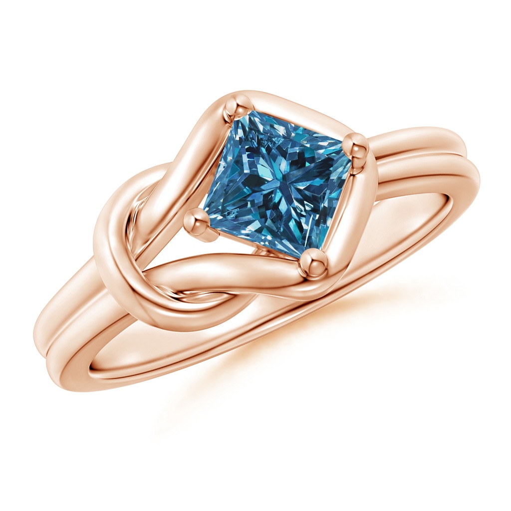 5.1mm AAA Princess-Cut Solitaire Blue Diamond Infinity Knot Ring in Rose Gold