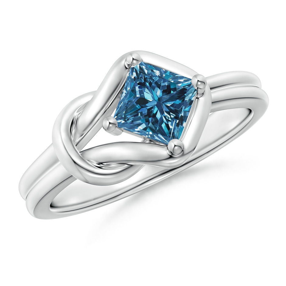 5.1mm AAA Princess-Cut Solitaire Blue Diamond Infinity Knot Ring in White Gold 