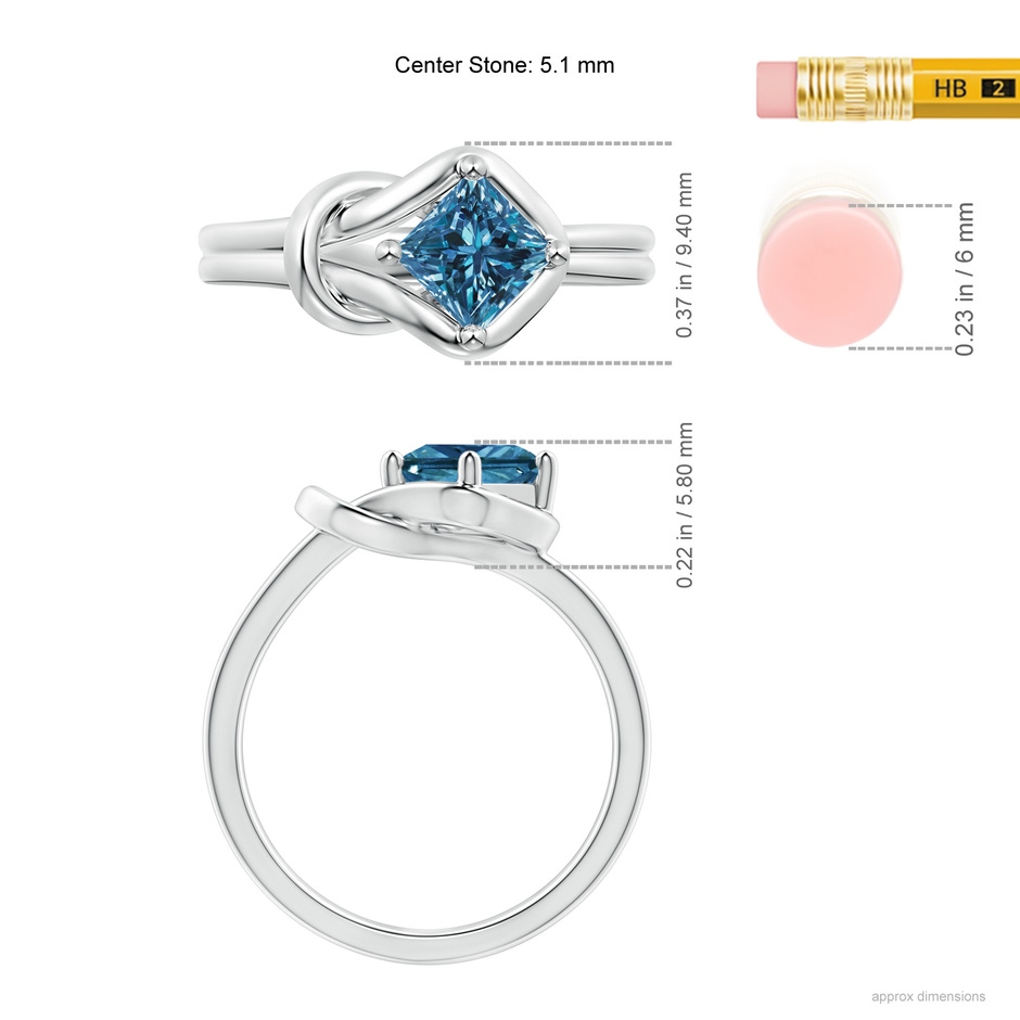 5.1mm AAA Princess-Cut Solitaire Blue Diamond Infinity Knot Ring in White Gold ruler