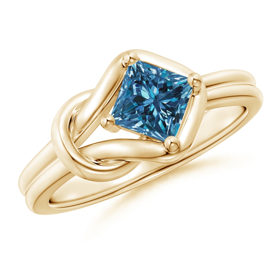 5.1mm AAA Princess-Cut Solitaire Blue Diamond Infinity Knot Ring in Yellow Gold 