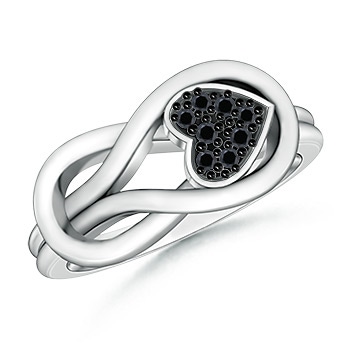 1mm AA Round Enhanced Black Diamond Knotted Heart Ring in White Gold