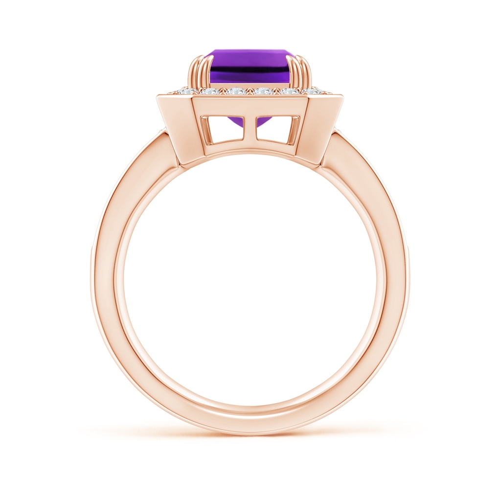 10x8mm AAAA Emerald-Cut Amethyst Engagement Ring with Diamond Halo in Rose Gold - side 199