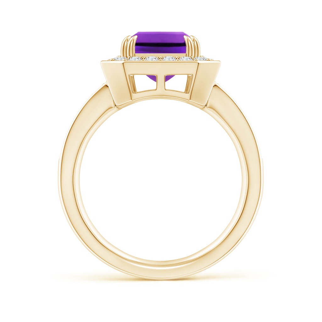 10x8mm AAAA Emerald-Cut Amethyst Engagement Ring with Diamond Halo in Yellow Gold Side-1