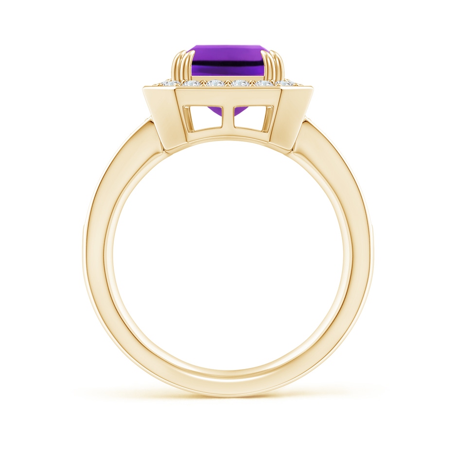 10x8mm AAAA Emerald-Cut Amethyst Engagement Ring with Diamond Halo in Yellow Gold side-1