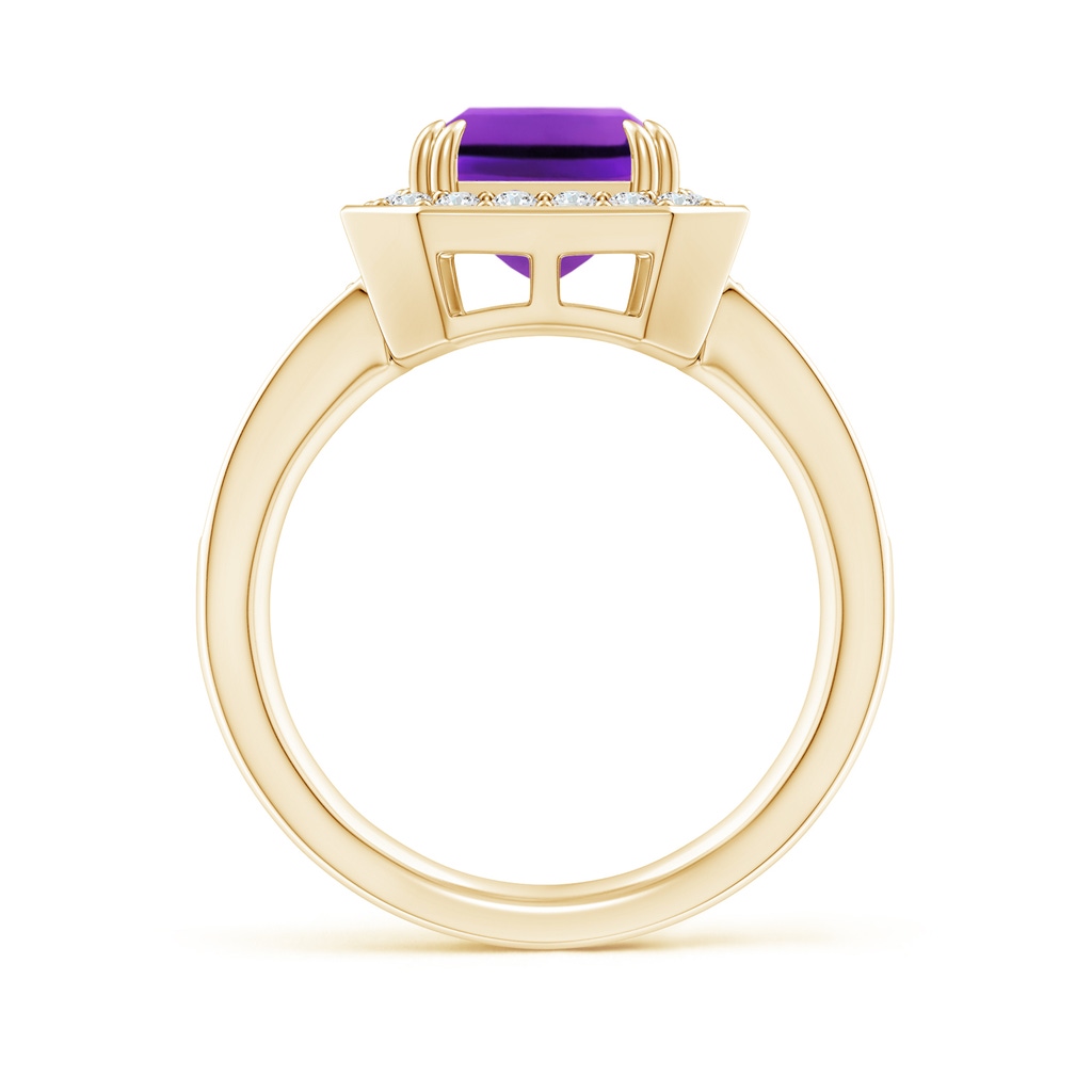 10x8mm AAAA Emerald-Cut Amethyst Engagement Ring with Diamond Halo in Yellow Gold - side 199