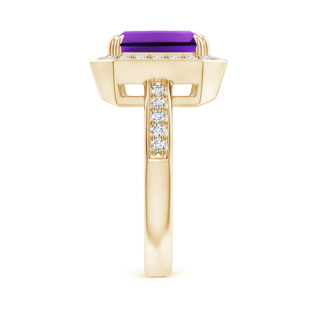 10x8mm AAAA Emerald-Cut Amethyst Engagement Ring with Diamond Halo in Yellow Gold Side-2