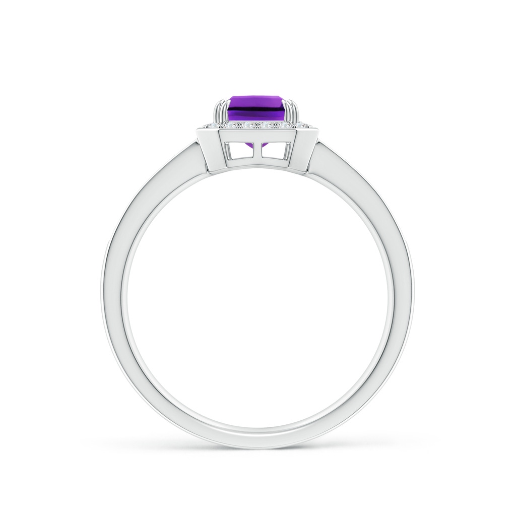 7x5mm AAAA Emerald-Cut Amethyst Engagement Ring with Diamond Halo in 18K White Gold - side 199