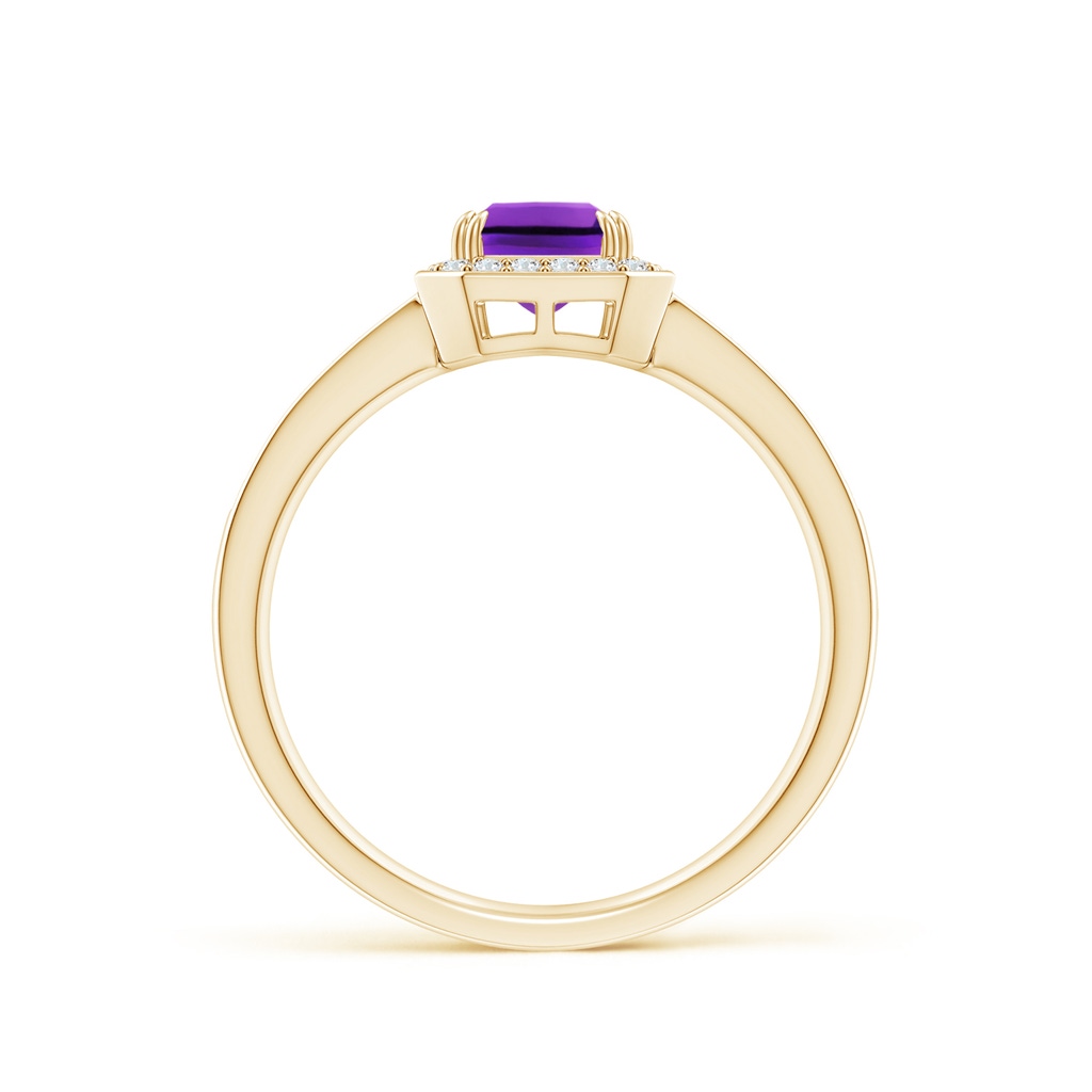 7x5mm AAAA Emerald-Cut Amethyst Engagement Ring with Diamond Halo in 18K Yellow Gold - side 199