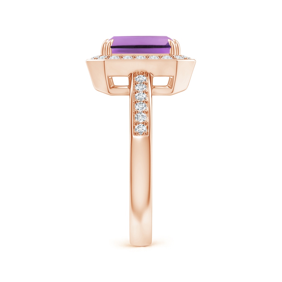 9x7mm A Emerald-Cut Amethyst Engagement Ring with Diamond Halo in Rose Gold side 299