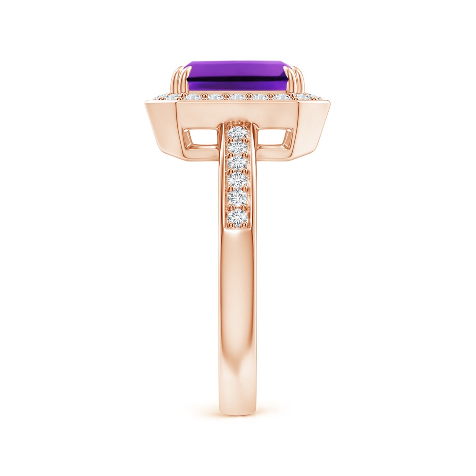 9x7mm AAAA Emerald-Cut Amethyst Engagement Ring with Diamond Halo in 18K Rose Gold side 299