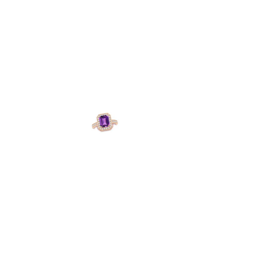 9x7mm AAAA Emerald-Cut Amethyst Engagement Ring with Diamond Halo in 18K Rose Gold hand