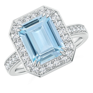 10x8mm AA Emerald-Cut Aquamarine Engagement Ring with Diamond Halo in White Gold