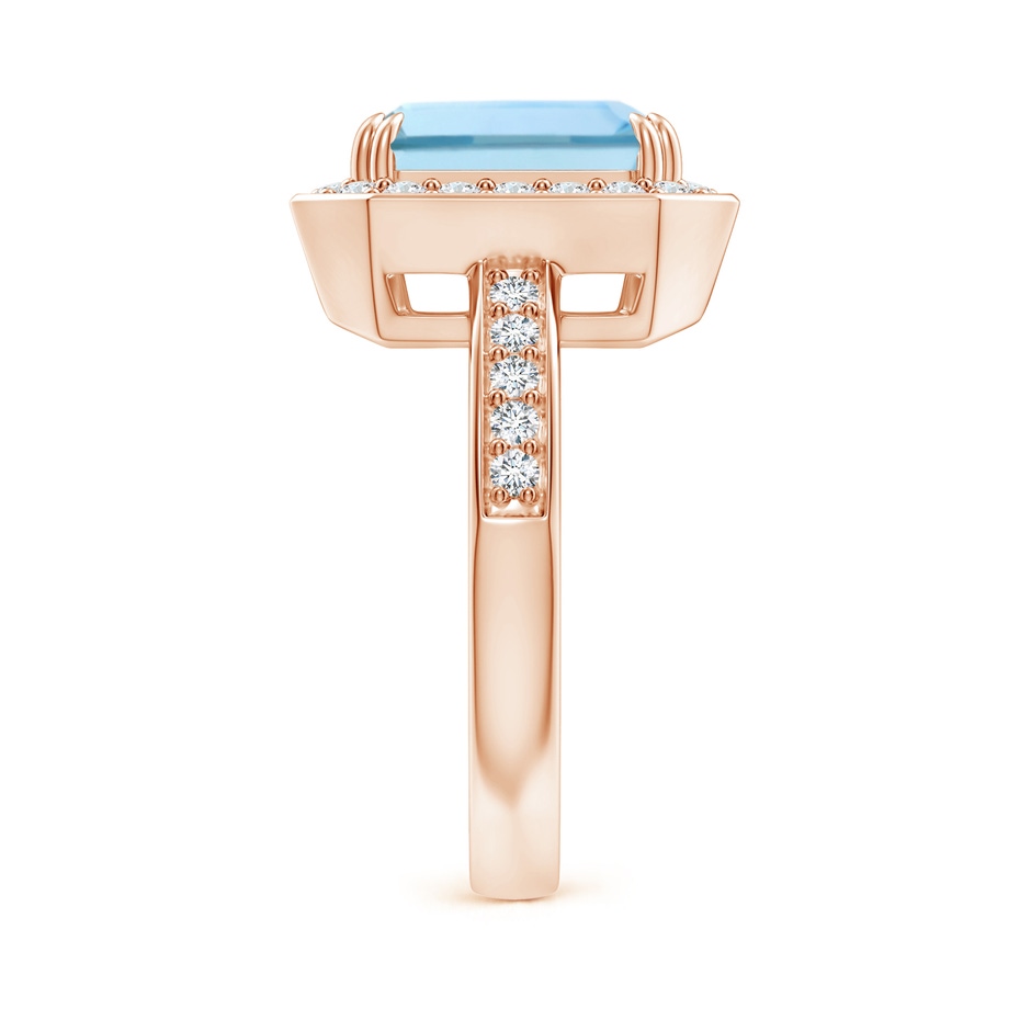 10x8mm AAA Emerald-Cut Aquamarine Engagement Ring with Diamond Halo in 18K Rose Gold side 299