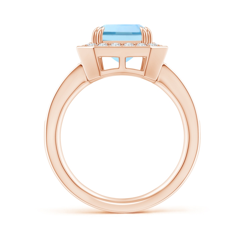 10x8mm AAAA Emerald-Cut Aquamarine Engagement Ring with Diamond Halo in Rose Gold - side 199