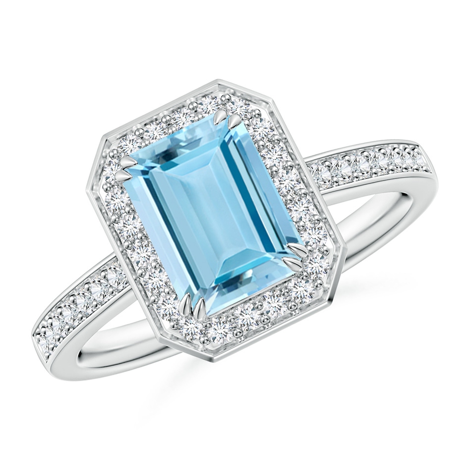 8x6mm AAAA Emerald-Cut Aquamarine Engagement Ring with Diamond Halo in P950 Platinum 