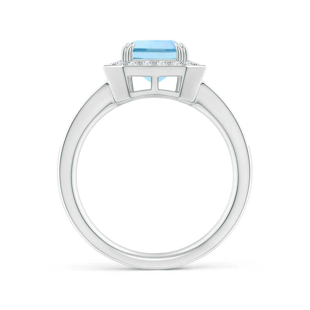 9x7mm AAAA Emerald-Cut Aquamarine Engagement Ring with Diamond Halo in White Gold Side-1