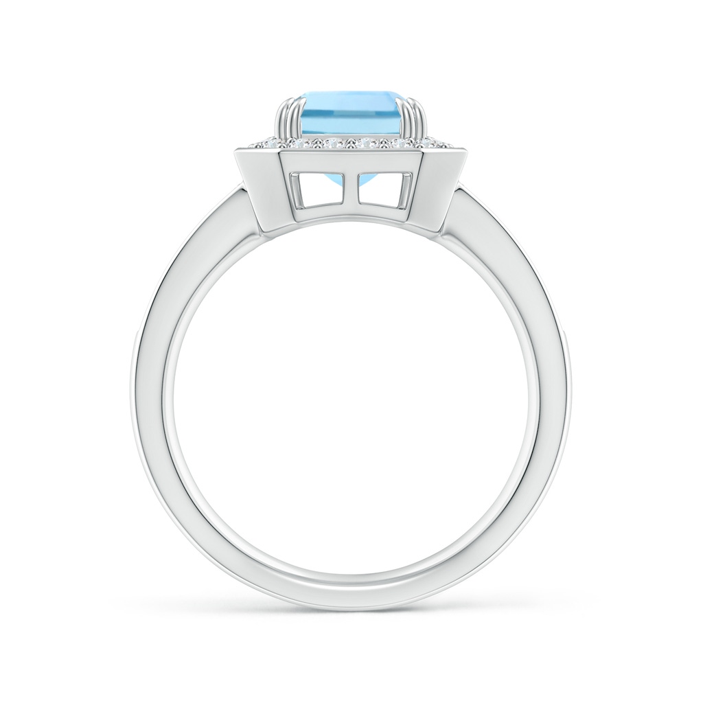 9x7mm AAAA Emerald-Cut Aquamarine Engagement Ring with Diamond Halo in White Gold - side 199