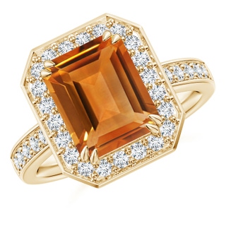 10x8mm AAA Emerald-Cut Citrine Engagement Ring with Diamond Halo in Yellow Gold