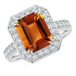 10x8mm AAAA Emerald-Cut Citrine Engagement Ring with Diamond Halo in P950 Platinum