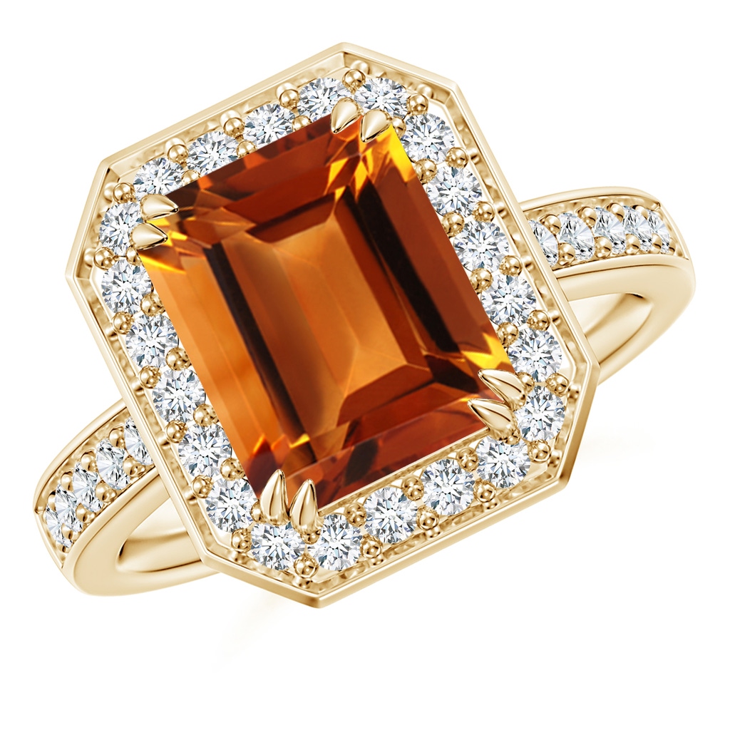 10x8mm AAAA Emerald-Cut Citrine Engagement Ring with Diamond Halo in Yellow Gold