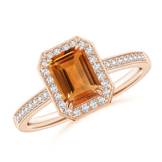 7x5mm AAA Emerald-Cut Citrine Engagement Ring with Diamond Halo in Rose Gold