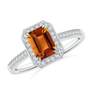 7x5mm AAAA Emerald-Cut Citrine Engagement Ring with Diamond Halo in P950 Platinum
