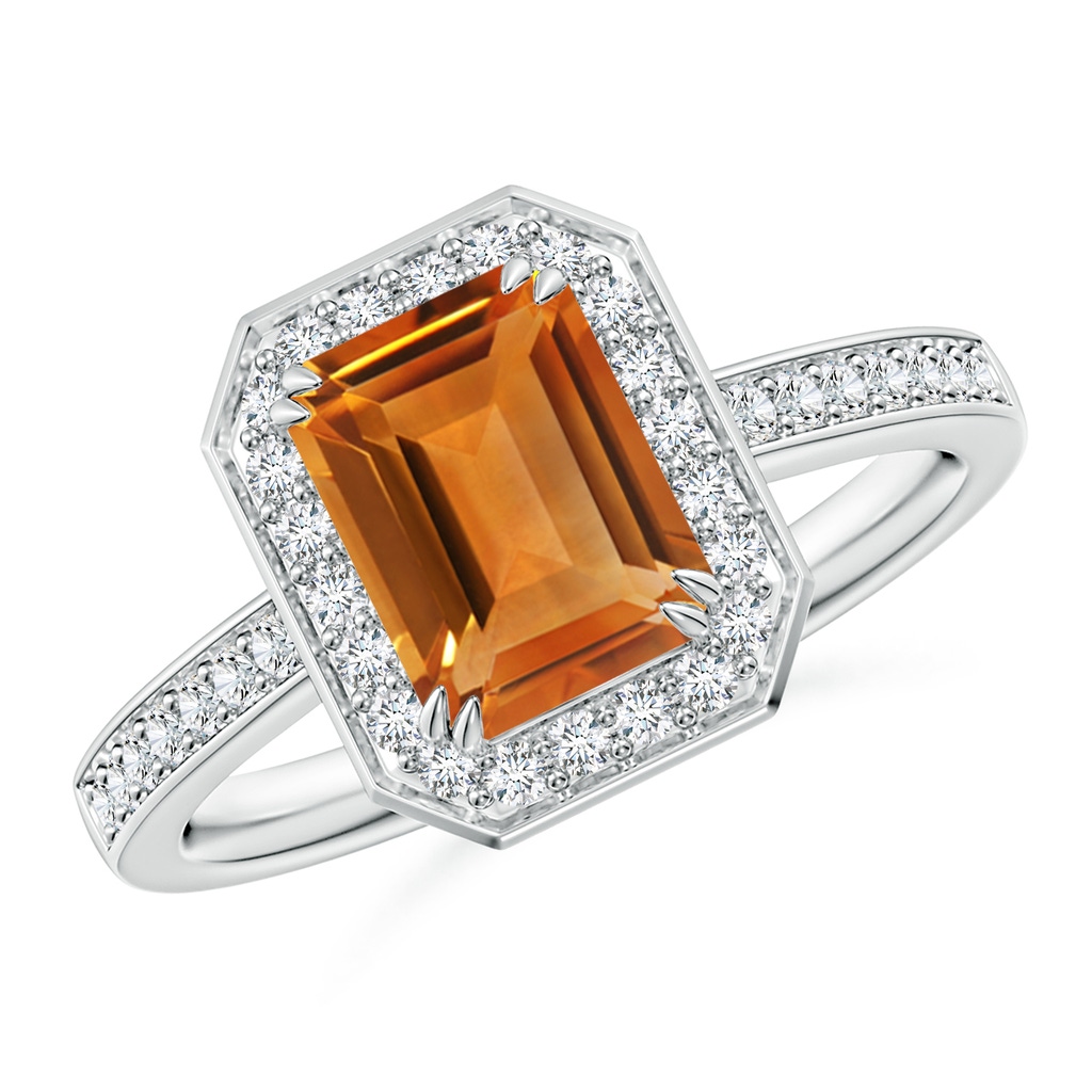 8x6mm AAA Emerald-Cut Citrine Engagement Ring with Diamond Halo in White Gold 