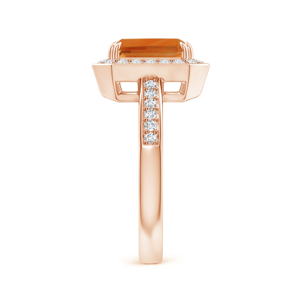 9x7mm AAA Emerald-Cut Citrine Engagement Ring with Diamond Halo in Rose Gold Side 2