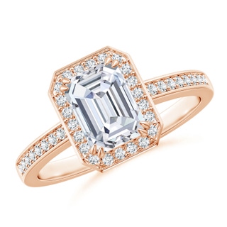 7.5x5.5mm GVS2 Emerald-Cut Diamond Engagement Ring with Halo in 18K Rose Gold