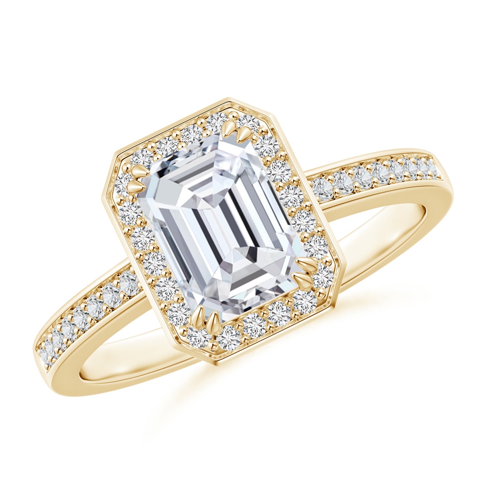 7.5x5.5mm HSI2 Emerald-Cut Diamond Engagement Ring with Halo in Yellow Gold 