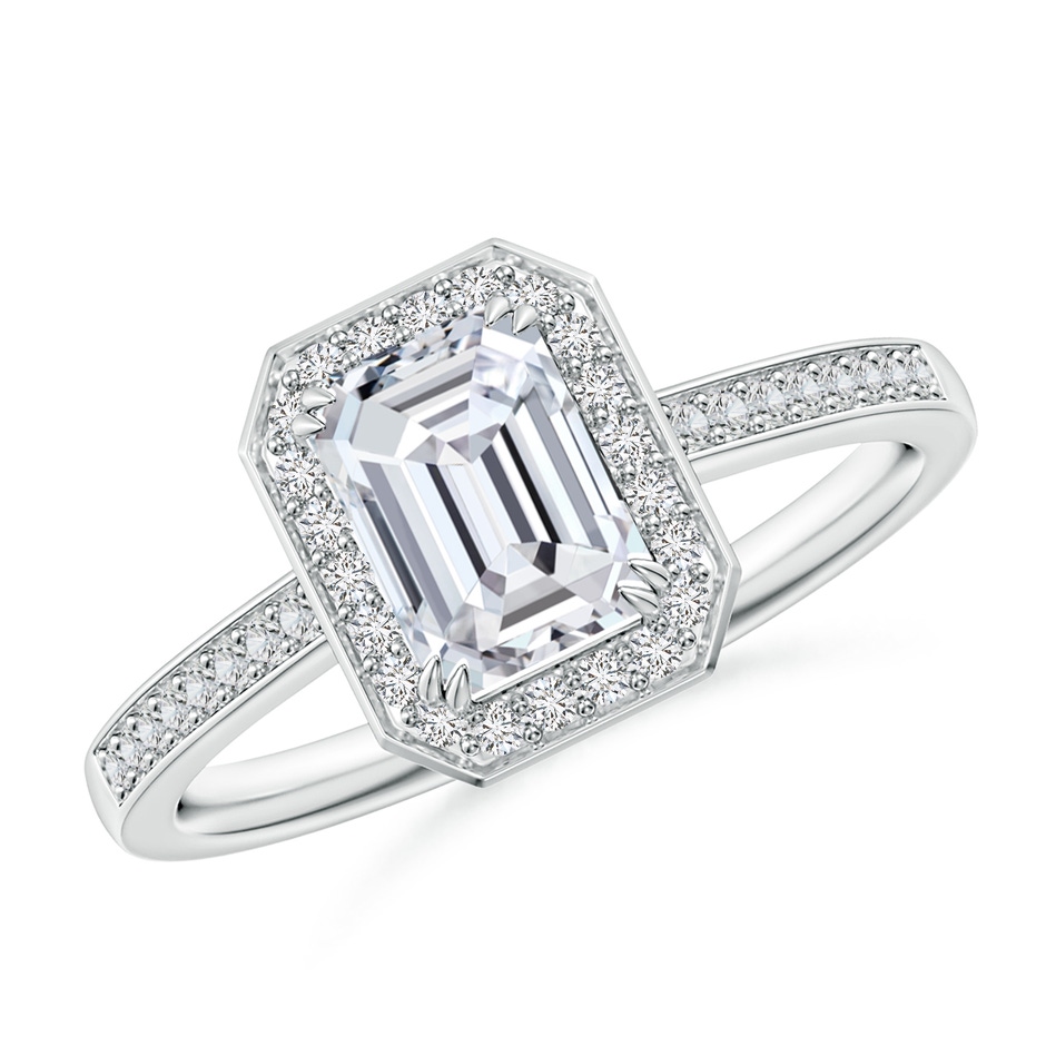 7x5mm HSI2 Emerald-Cut Diamond Engagement Ring with Halo in White Gold 