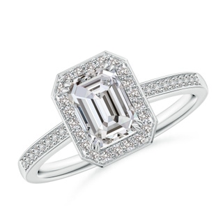 7x5mm IJI1I2 Emerald-Cut Diamond Engagement Ring with Halo in P950 Platinum