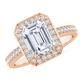 8.5x6.5mm GVS2 Emerald-Cut Diamond Engagement Ring with Halo in Rose Gold