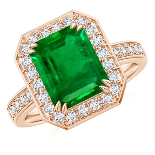 10x8mm AAAA Emerald-Cut Emerald Engagement Ring with Diamond Halo in Rose Gold