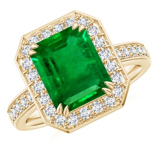 10x8mm AAAA Emerald-Cut Emerald Engagement Ring with Diamond Halo in Yellow Gold