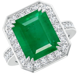 12x10mm AA Emerald-Cut Emerald Engagement Ring with Diamond Halo in P950 Platinum