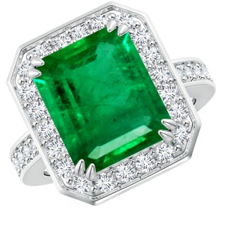 12x10mm AAA Emerald-Cut Emerald Engagement Ring with Diamond Halo in P950 Platinum