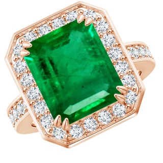 12x10mm AAA Emerald-Cut Emerald Engagement Ring with Diamond Halo in Rose Gold