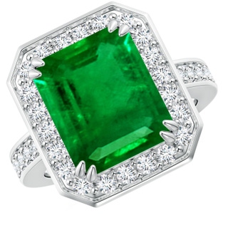 12x10mm AAAA Emerald-Cut Emerald Engagement Ring with Diamond Halo in P950 Platinum