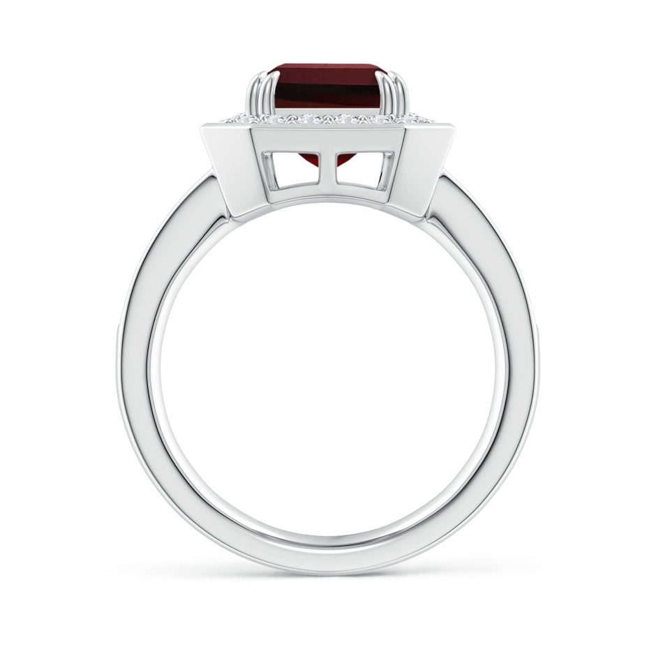 10x8mm AAA Emerald-Cut Garnet Engagement Ring with Diamond Halo in White Gold side-1