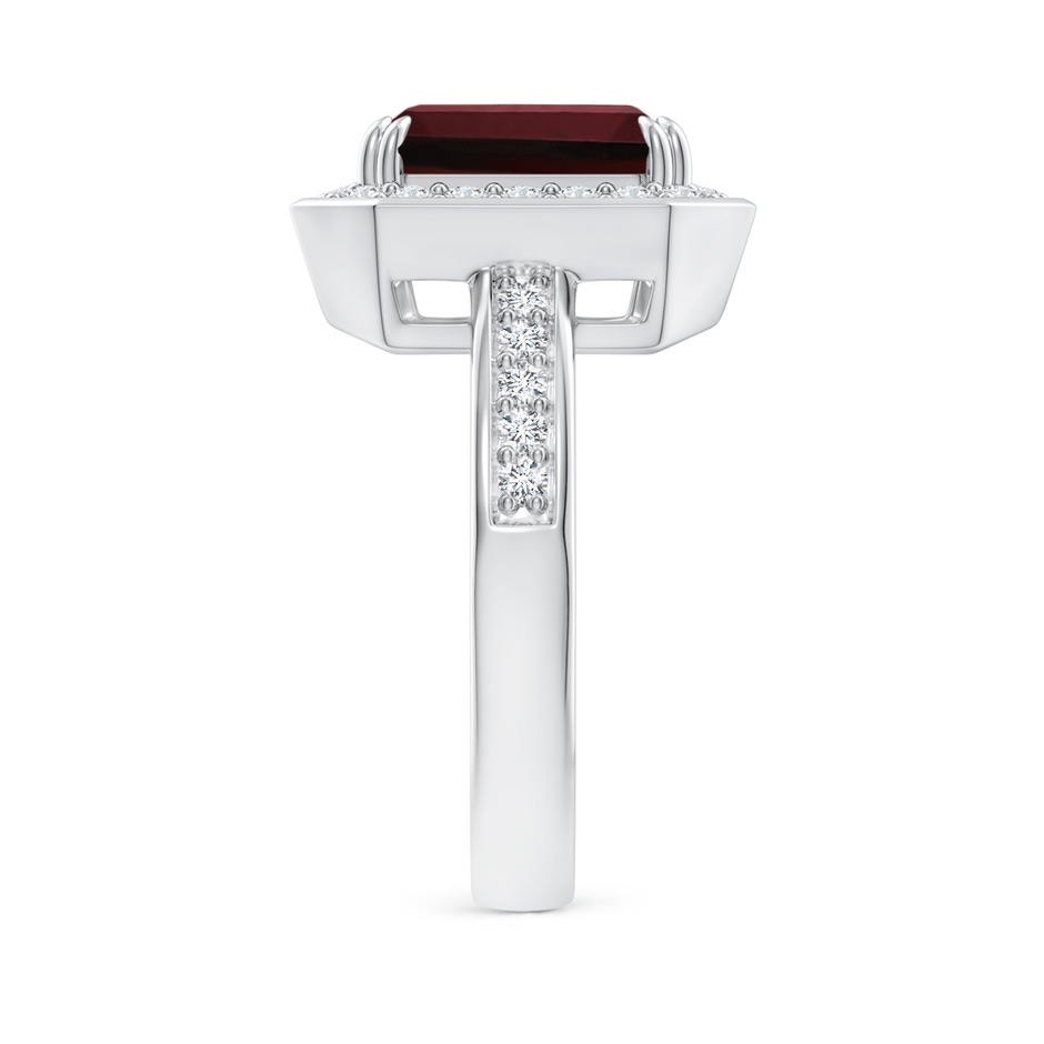10x8mm AAA Emerald-Cut Garnet Engagement Ring with Diamond Halo in White Gold side-2