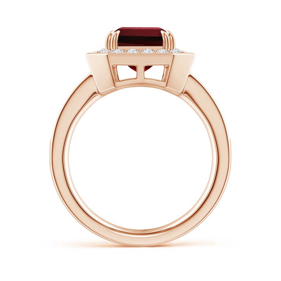 10x8mm AAAA Emerald-Cut Garnet Engagement Ring with Diamond Halo in Rose Gold side-1